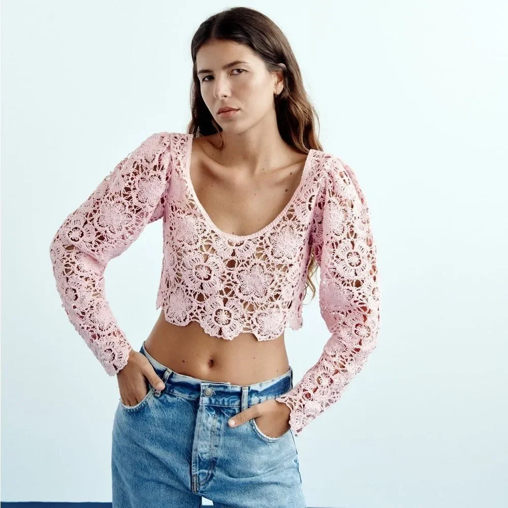 Zara full sleeves crochet knit crop top